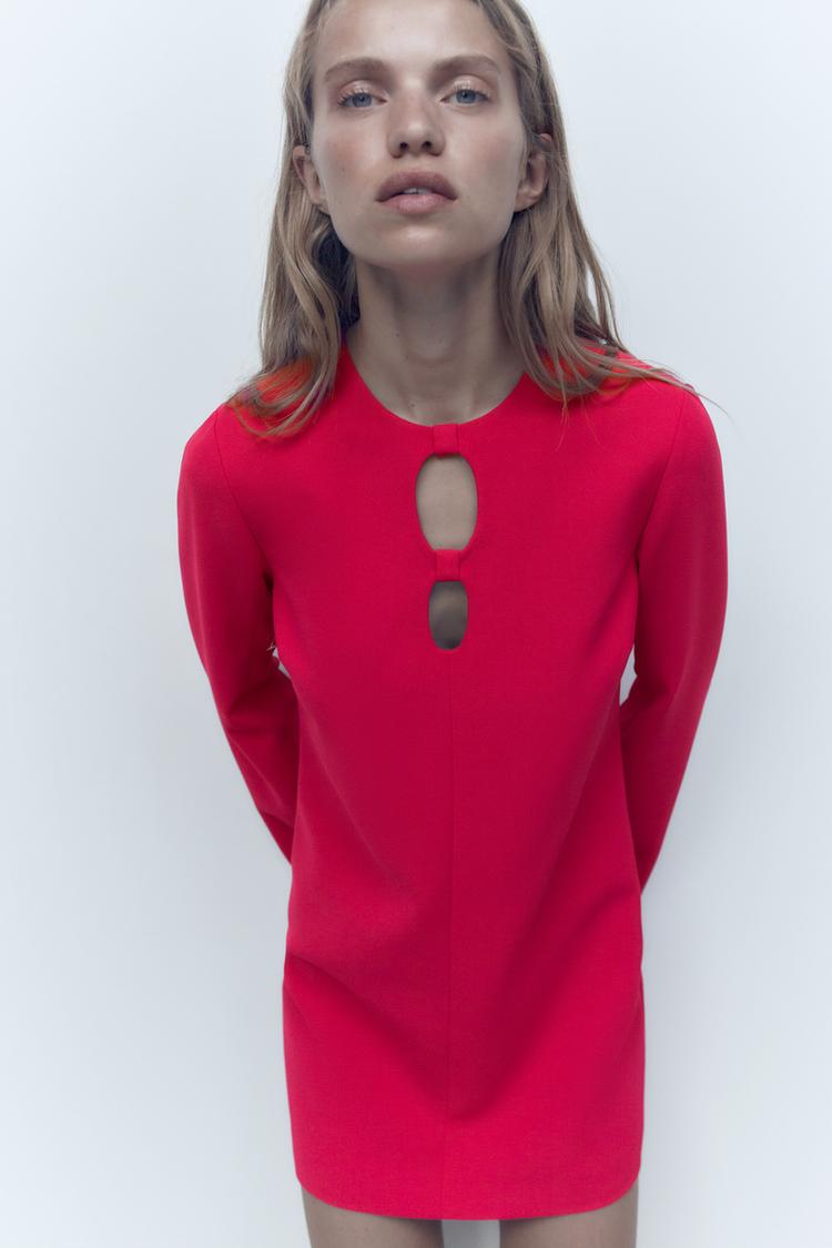 ZARA CUT OUT DRESS NEON sale FUCHSIA